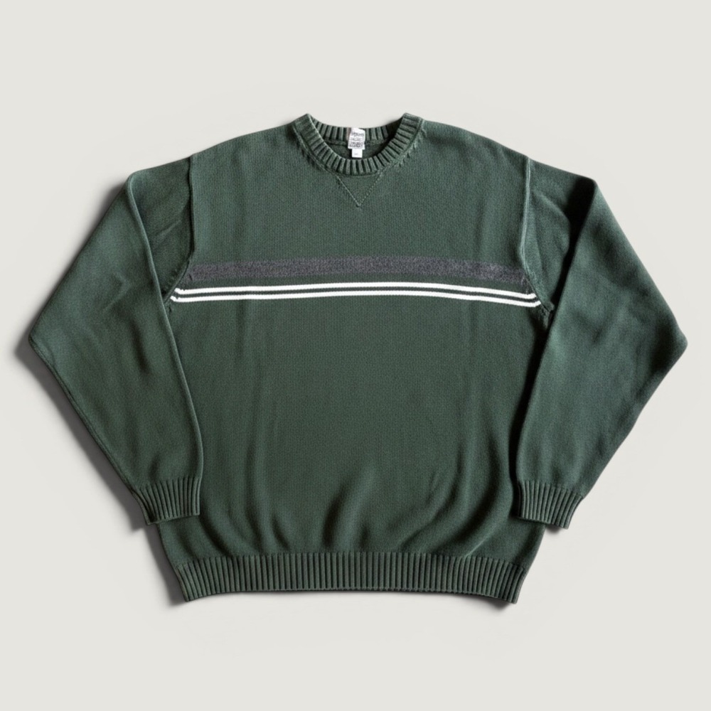Vintage GAP Sweater Mens XL Green Cotton Crewneck Striped Knit Pullover 90s